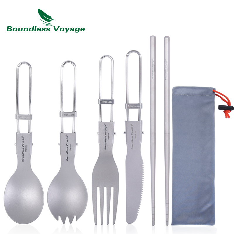 Outdoor Camping Dining Set - Cubiertos de titanio para acampar, cuchara